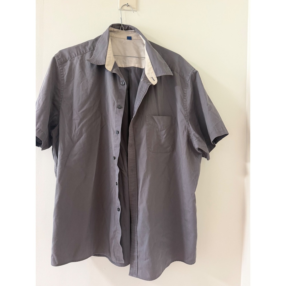John Henry Button Down Mens 3XL Grey Good Short Sleeve Casual Shirt